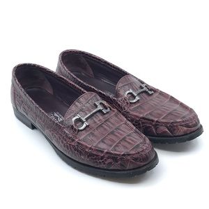 FERRAGAMO PURPLE BLACK CROC LEATHER LOAFER